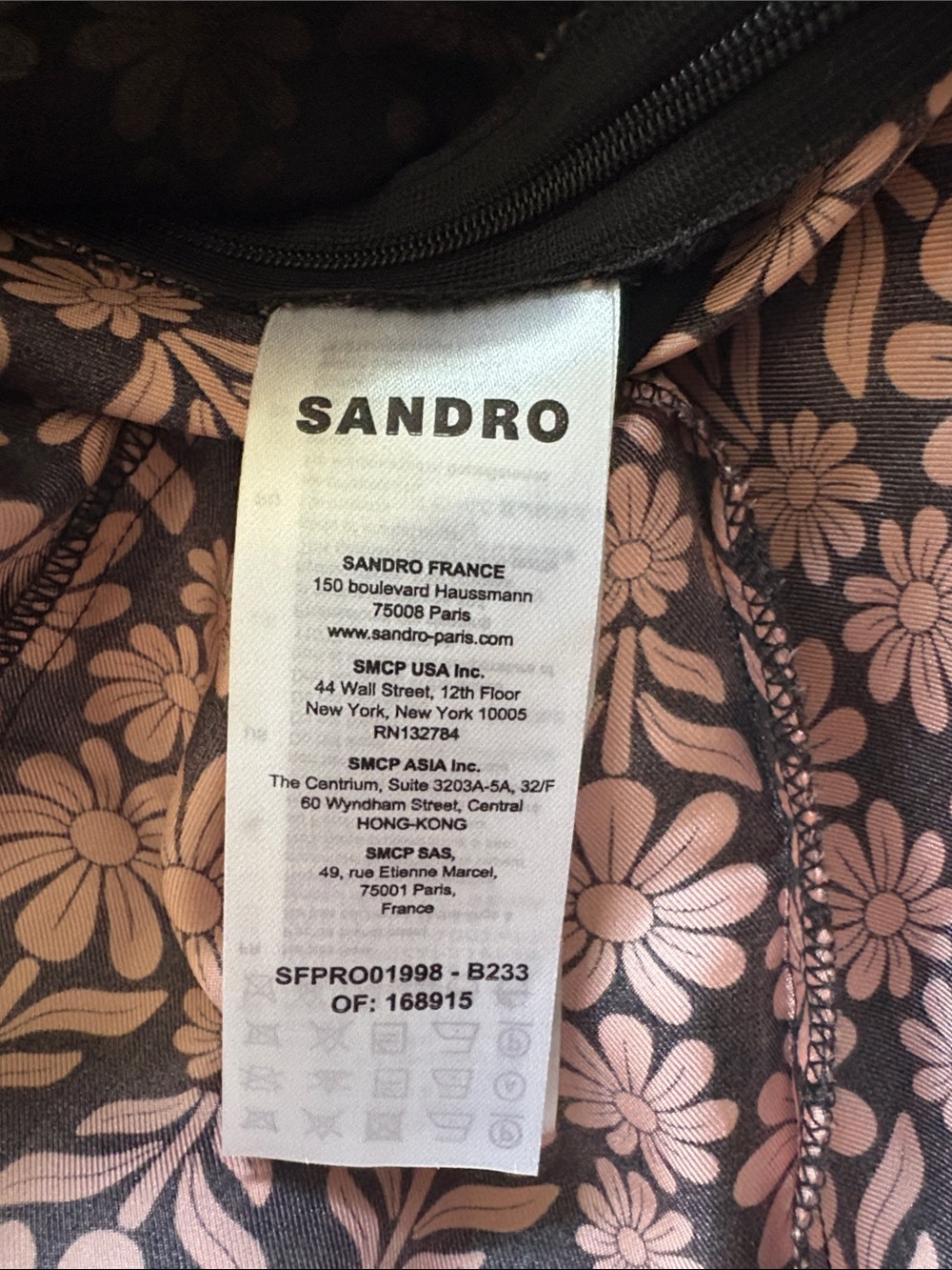 Sandro Black Midi Dress with Blush Pink Floral Print 100% silk - Picture 3 of 5